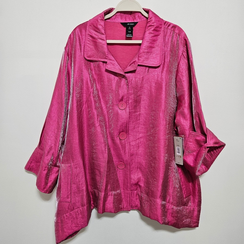 Ali Miles NWT Womens Button Front Jacket Colorful Shimmer Maximalist Pink 3X